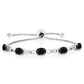 Gem Stone King 925 Sterling Silver Black Sapphire and White Lab Grown Diamond Tennis Bracelet For Women (5.52 Cttw, Gemstone September Birthstone, Oval 7x5MM, Fully Adjustable Up to 9 Inch)