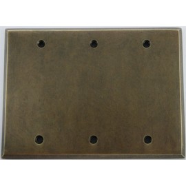 Aged Antique Brass 3 Gang Blank Plate