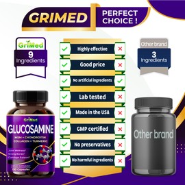 GriMed Glucosamine 12,000mg - X12 Power with MSM, Chondroitin, Collagen, Turmeric for Joint Wellness, Strong Bones, Cartilage Support