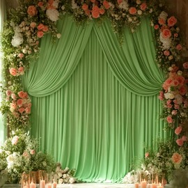 Sage Green Backdrop Curtain for Parties Wedding,4 Packs Wrinkle Free Light Green Curtains Photo Backdrop Drapes Fabric Decoration for Baby Shower Birthday Party 4ft x 10ft,4 Panels