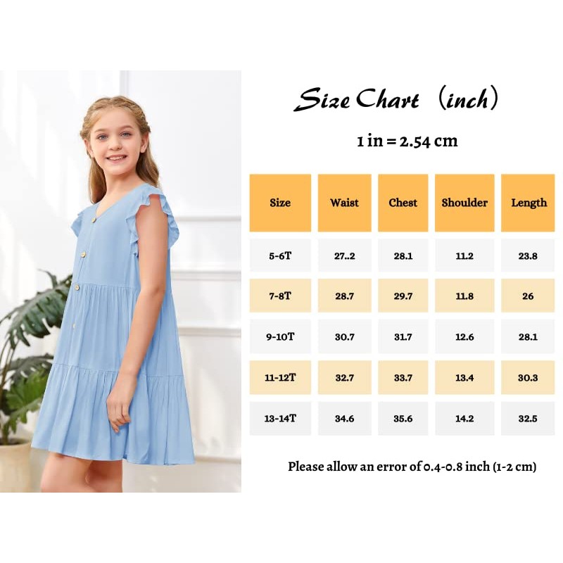 Mafulus Girls Ruffle Sleeve Dress Kids V Neck Button Down