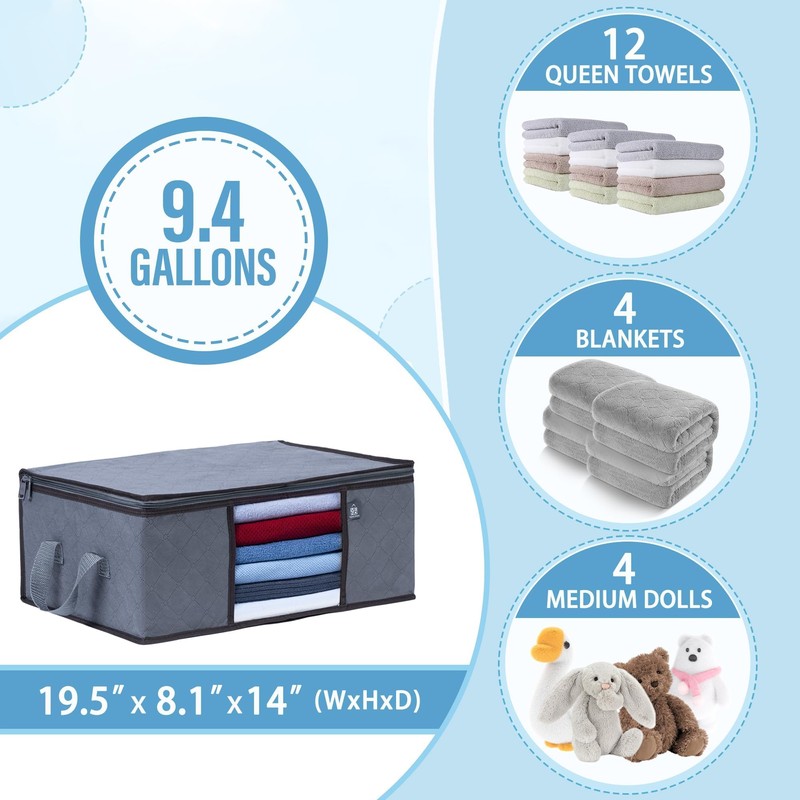 VENO 3 Pack Medium Clothes Storage Bag Organizer with Reinforced