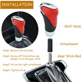 Temzzer 4 inch Gear Shifter Stick Knob PU Leather Car Stick Knob Handle for Most Manual Automotive Vehicles (Red)