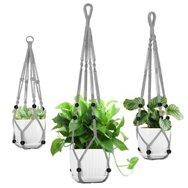 IDEEEPAN 3 Pack Macrame Plant Hanger - 35"/29"/23" Different Sizes, Hanging Planter Basket Flower Pot Holder for Indoor Outdoor, Boho Home Decor, Gray (POTS NOT Included)