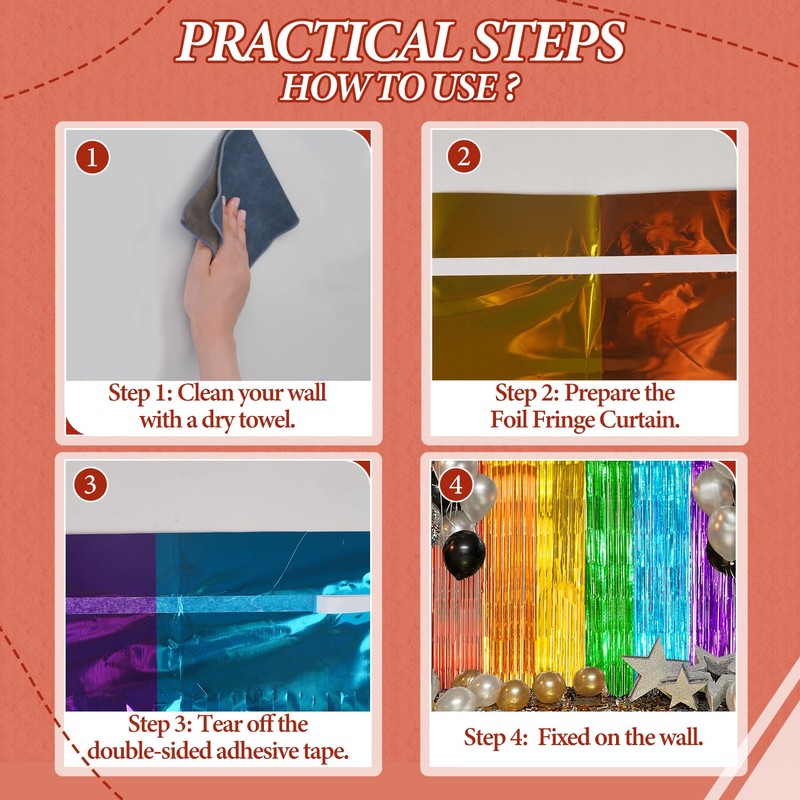 DECOCKRAT 2 Pack Foil Fringe Backdrop - Combo Rainbow Shiny
