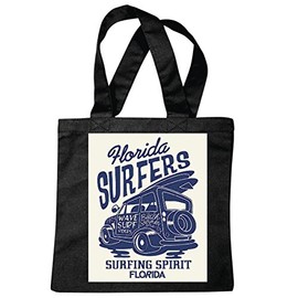 Reifen-Markt Tasche Umhängetasche FLORIDA SURFERS SURFEN BEACH SURFBRETT LONGBOARD WELLENREITEN WELLEN ANFÄNGER SHOP Einkaufstasche Schulbeutel Turnbeutel in Schwarz