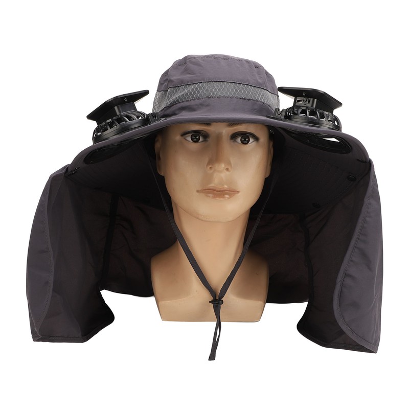Men Sun Hat Solar Powered Rechargeable Fan UPF50 Wide Brim