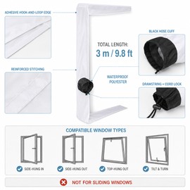Portable AC Window Seal Kit for Casement & Tilt Windows, Waterproof No-Drill Window Vent Kit with Adjustable Zipper, Fits Single & Dual Hose Portable Air Conditioners
