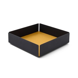 eglooh - Dafne - Pocket Empty with Black Steel Structure - Inner Base Made of Genuine Leather Yellow - Desk Organiser with Modern Design - cm 14.5 x 14.5 x H.4 - Made in Italy