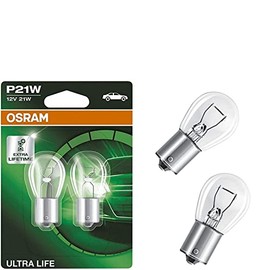2x Osram P21W 12V BA15s 7506ULT-02B Extra Lifetime White Daytime Running Light Tail Light Brake Light Replacement Halogen Car Lamp E-Approved
