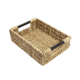 Woodluv Seagrass Storage Basket With Wood Handles Storage Hamper Medium