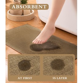 YIHOUSE Bathroom Rugs Sets 3 Pieces, Beige Ultra Thin Bath Mats Fit Under Door, Absorbent Quickly Dry Easy Jute Print Bath Mat Set, Non Slip Washable Bathroom Rugs Mat for Bathroom Floor, Beige