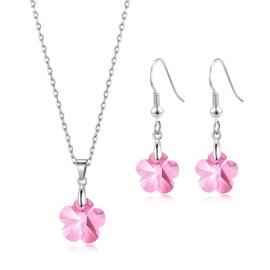 Philip Jones Sterling Silver Light Rose Flower Set Created with Zircondia® Crystals