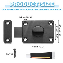 PATIKIL Rotate Bolt Latch, Inner Door Latch 180 Degree Safety Knob French Door Locks Sliding Inside Door Latch with Screws & Glue for Bedroom, Black