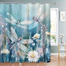 Dragonfly Shower Curtain, 1-Pack Dragonfly Bathroom Shower Curtain, Blue Vintage Plant Abstract Fabric Bathroom Decoration, 72x72 Inch Waterproof Polyester Insulation Home Accessories