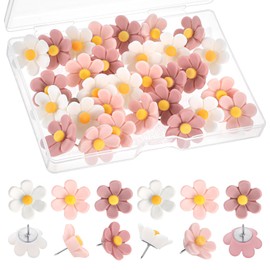 Pack of 30 Flower Pins for Notice Board, Creative Decorative Pin Board Needles, Push Pins, Cute Thumbtacks for DIY, Pins for Cards, Cork Board, Photo Display, Office, Home