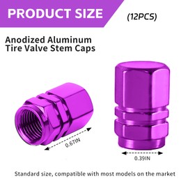 Wogomz 12 PCS Car Tire Valve Stem Caps, Corrosion Resistant Aluminum Tire Air Caps, Dustproof & Leakproof Vehicle Stem Covers, Universal for Car, SUV, Bike, Truck and Motorcycle(Purple)