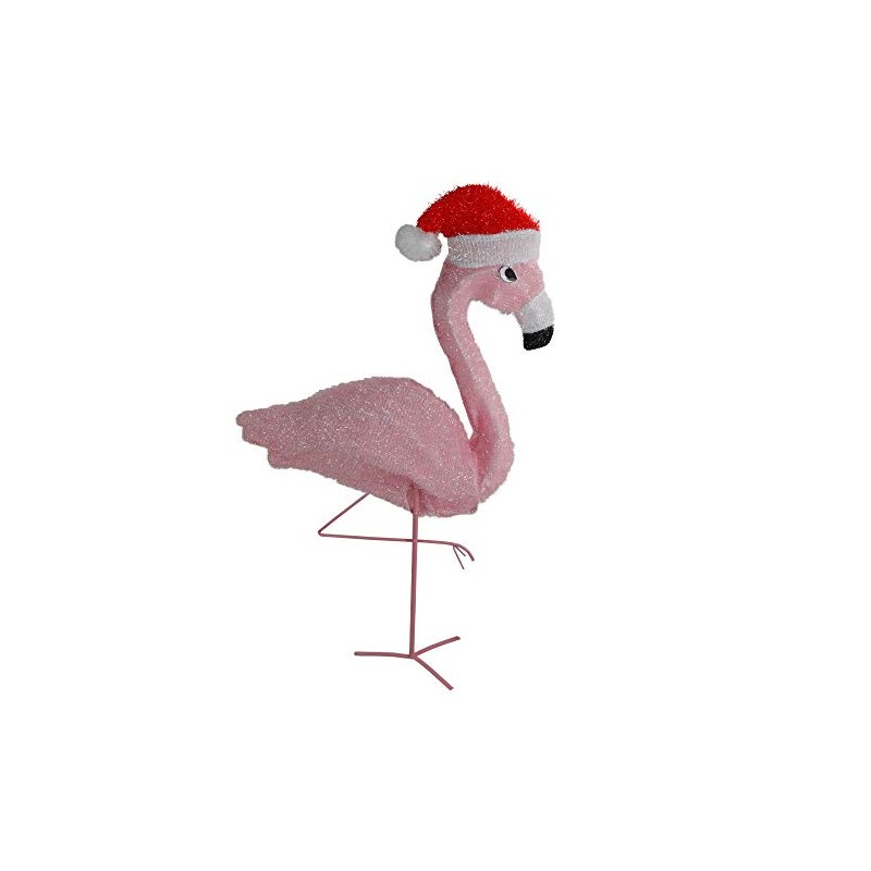 32" Pre-Lit Pink Flamingo with Santa Claus Hat Christmas Outdoor