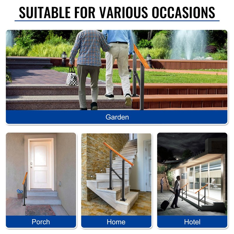 Metal Handrail Wood Grain for Elderly, 2 Step Hand Rails