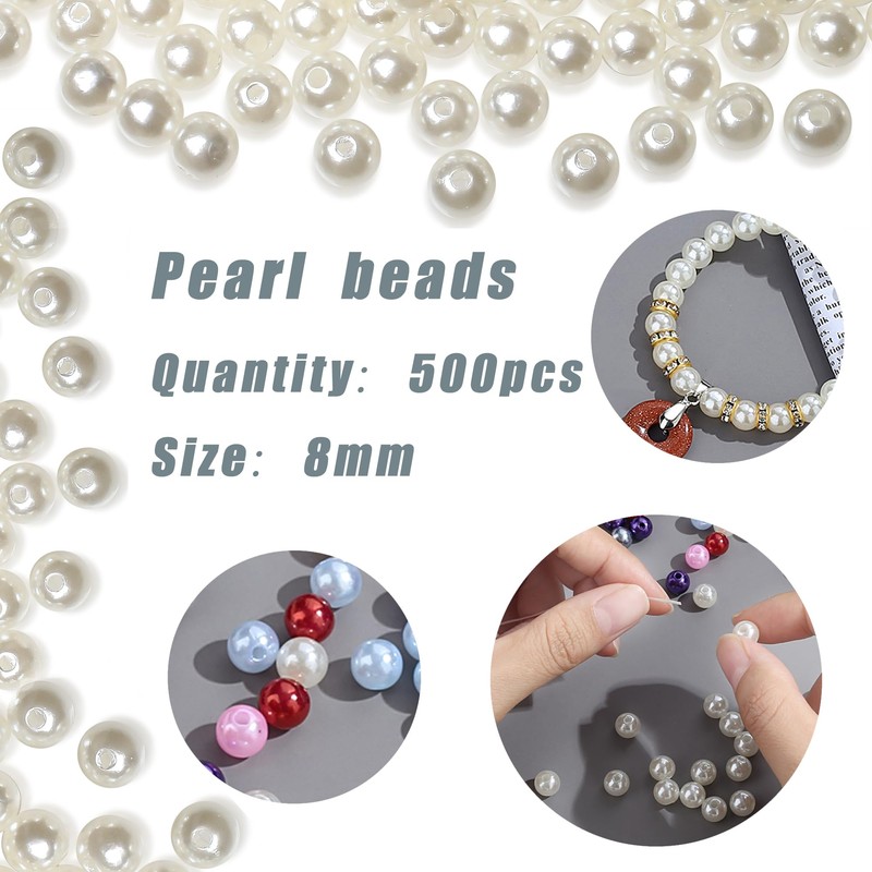 XIANNVXI White Pearl Beads for Jewelry Making 500Pcs 8mm White