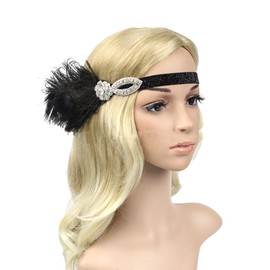 Song Qing 1920s Rhinestone Flapper Feather Headpiece Roaring 20s Great Gatsby Fascinators Accessories for Women (Type6 Black)