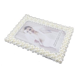White Pearl and Crystal Plastic Picture Frame for Tabletop Display (4x6, Rectangular 3)