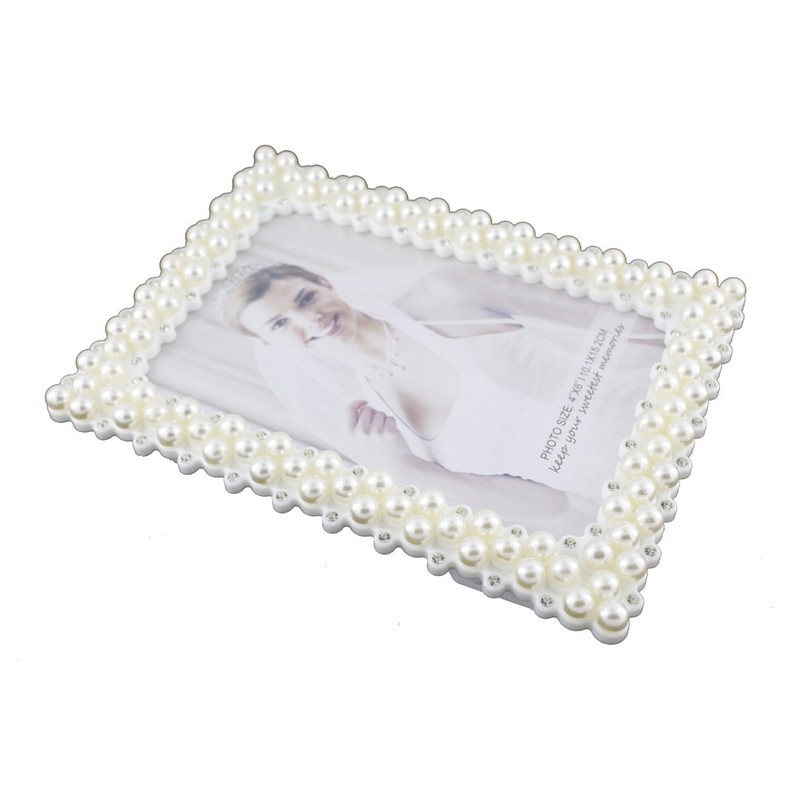 White Pearl and Crystal Plastic Picture Frame for Tabletop Display