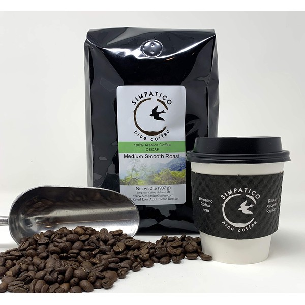 Simpatico Low Acid Coffee - DECAF - Medium - WHOLE BEAN (2 pound bag)