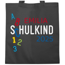 Geschenk mit Namen personalisiert by Shirtracer - Cotton Bag - First Day of School Gym Bag - ABC School Child, 3 Dark Grey, Unit size