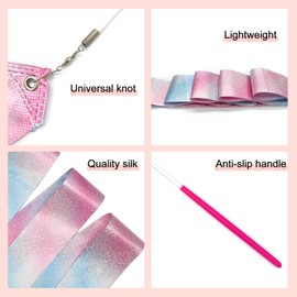 Medsuo 2pcs 78.7inch Gymnastic Ribbon Sparkling Dance Ribbon Twirling Baton Long Ribbon Streamers Rhythmic Gymnastics for Kids Artistic Dancing Training Party Favors with Ribbon Dancer Wand