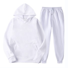 Tuveke Sweat Suits For Men Set 2 Pcs Hoodie Jogger Sweatsuits Size S To 3XL, White, 3X-Large