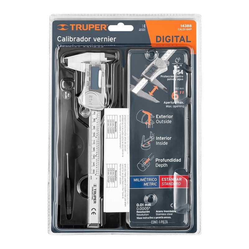 Truper CALDI-6MP, Calibrador digital de 6", milimétrico y standard