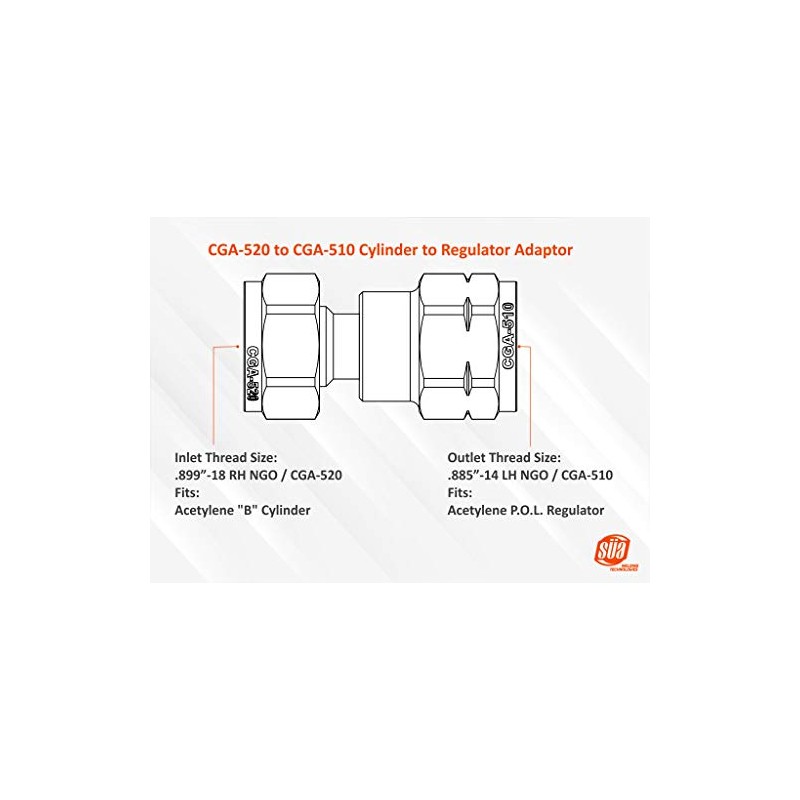 Acetylene Adaptor - CGA-520 (Size B Cylinder) to CGA-510 (P.O.L.