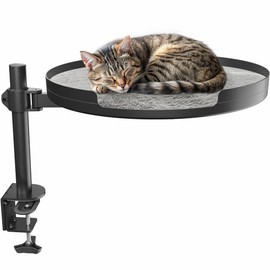 Life Finds Clamp-on Round Cat Bed for Home Office Desk, Height Adjustable Circular Kitty Perch with Full Rotation, Holds 44 lbs, Black, LF-CCB1