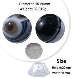 mookaitedecor 50-60mm Striped Black Agate Crystal Ball Sphere Ornament with Stand Rare Crystals and Gemstones for Collecting, Black and White Healing Crystal Geode Ball Gift Rock and Mineral Decor