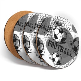 Destination Vinyl ltd Great Coasters (Set of 4) Round - BW - Football Funky Pattern Kids Boys Drink Glossy Coasters/Tabletop Protection for Any Table Type #43945