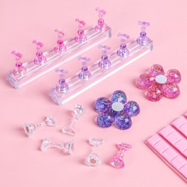 Xixter Nail Holder for Painting Press on Nails, Includes 15 Practice Holders, 96 Putty & 2 Flower Base, Nails Design Tools, Suitable for Home Diy Beginners Nail Stand