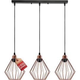 LEDSone 3 Head Diamond Black Vintage Industrial Ceiling Hanging Light Shade Loft Style Metal Ceiling Pendant Lamp for Kitchen Island, Living Room, Dining Room E27 UK Holder Kit, Rose Gold, 2-Pack