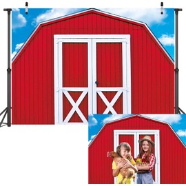 PGSWEER 8x6ft Red Farm Barn Door Photography Background Animal Farm Sky Barn Door Backdrop Red Barn Door Baby Shower Kid Boy Girl Birthday Banner Photo Studio Decor