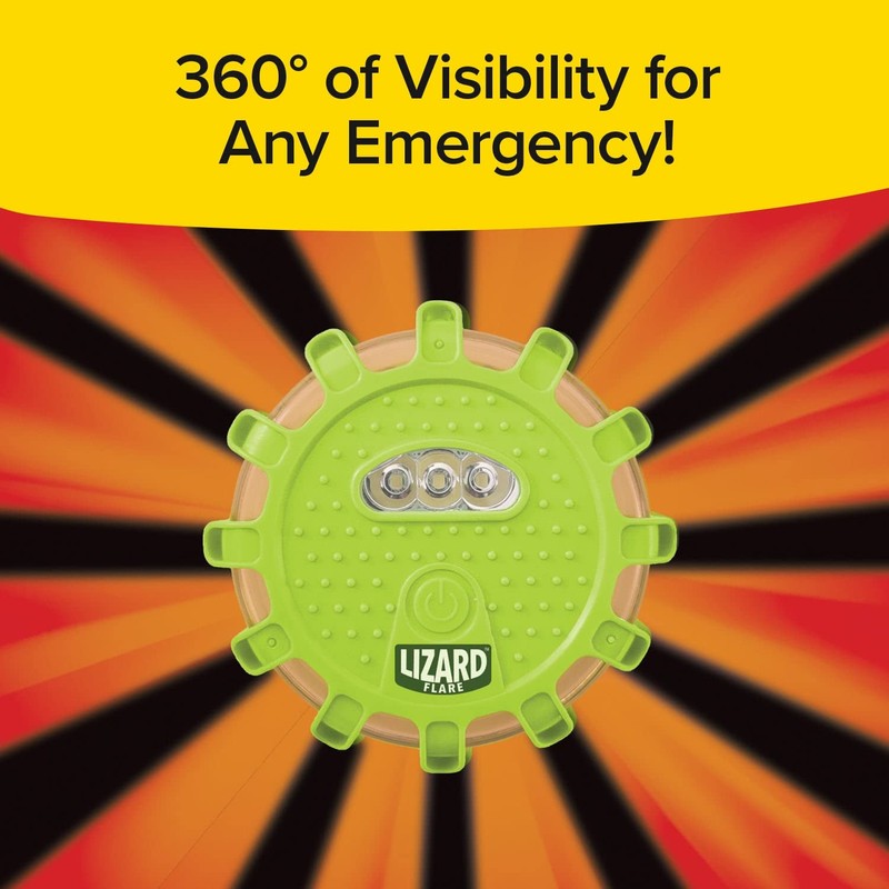 Lizard Flare Flameless Roadside Emergency Light, AS-SEEN-ON-TV, 360° of Visibility,