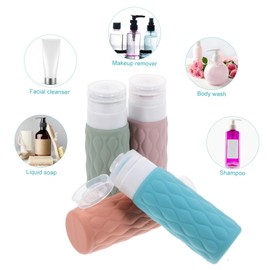 Healvian 4pcs Travel Bottles Shampoo and Conditioner Containers Leakproof Toiletry Travel Bottles Storage Bag for Cosmetics