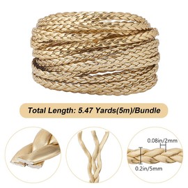 GORGECRAFT 5m Braided Leather Cord 5mm Gold PU Leather Rope 2mm Thick Flat Folded Imitation Leather String Thread for DIY Braiding Crafts Bracelet Anklets Choker Necklace Jewelry Making Supplies