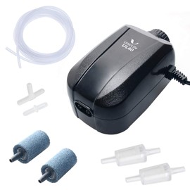 Uniclife 64 GPH Aquarium Air Pump with Dual Outlets Adjustable Quiet Oxygen Aerator Pump with Bio Sponge Filter Airline Tubing Check Valve and Connector Accessories for 10 - 60 Gallon Fish Tank