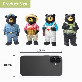 Etlemonde Black Bears Collectible Figurine Set 4-Piece Black Bear Statue Professional Collection with Police Doctor Outdoorsman and Farmer Characters Home Decor Gift Box