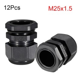 TA-VIGOR 12Pcs M25 x 1.5 Cable Gland, IP68 Waterproof Adjustable Plastic Nylon Wire Connectors Gland Joints for 12mm-15mm Cables, Locknut Stuffing Glands with Locknut and Washer – Black