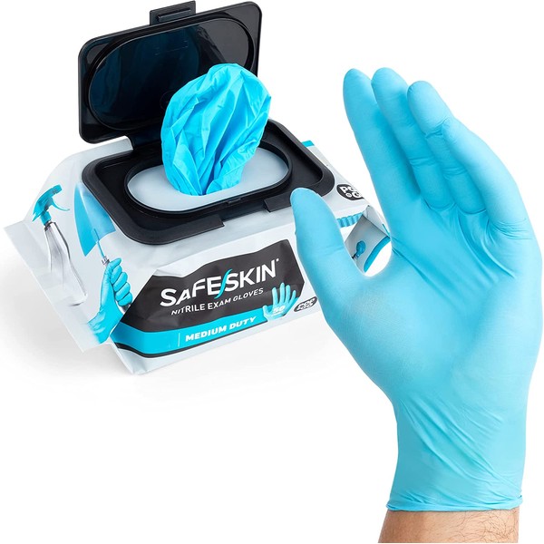SAFESKIN Disposable Nitrile Gloves in POP-N-GO Pack, Medium Duty, Powder-Free -For First Aid, Cleaning, Gardening, Crafting