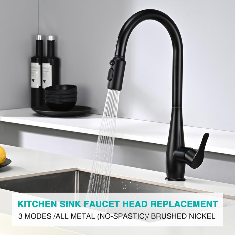 Metal Kitchen Faucet Head Replacement, 3-Function Pull Down Spray Head