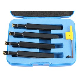 Accusize Industrial Tools 4pc Indexable Mini Boring Bar Set, 95° & 91° Entry Angle, Carbide TiN Coated TCMT520 Inserts, EJ99-2178