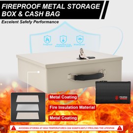 Fireproof Document Box with Combination Lock,Fireproof Money Bag Included-Secure Storage for Valuables, Documents,Fire Resistance Safety Chest,Fire Safe Box,Fireproof Box for Home Travel Business Use