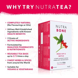 Nutra Tea NUTRABONE - Bone Health Tea | Bone Strength Tea - Maintains Bone Density & Joint Care - Includes Ginkgo Biloba, Rosehip & Devil's Claw - 60 Enveloped Tea Bags - by Nutra Tea - Herbal Tea - (3 Pack)